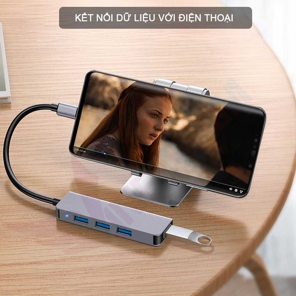 Hub Type C Và Hub USB 3.0 Tốc Độ Cao 4 Cổng Vinetteam 2013U/2013T Cáp Chuyển Đổi Dành Cho Macbook Pro Laptop PC Hỗ Trợ Sạc Pin Kết Nối Đa Năng Ổ Cứng Bàn Phím Chuột Máy In, Thiết Bị Chia Cổng USB - Hàng Chính Hãng