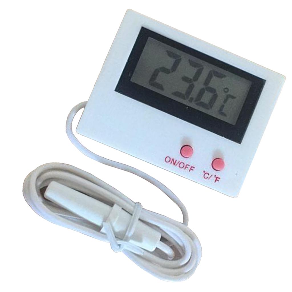 Mini LCD Display Digital Temperature Meter Gauge with 1M Waterproof Probe - White