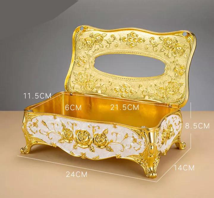Hộp đựng khăn giấy màu vàng đính hạt sang trọng, phong cách hoàng gia - hàng chính hãng