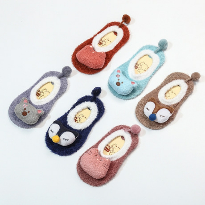 Tất vớ len chống trượt hình thú cho bé, tất tập đi Baby Socks Non-slip001 - Mèo hồng