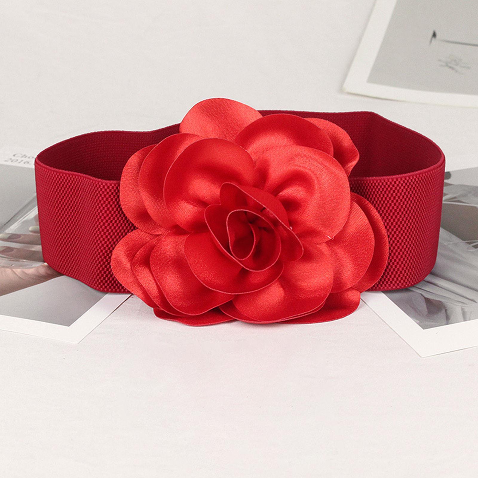 Women' Belt Stretch Chunky Waist Belt Dress Belts Big Flower Cinch Belts Elastic Belts for Women