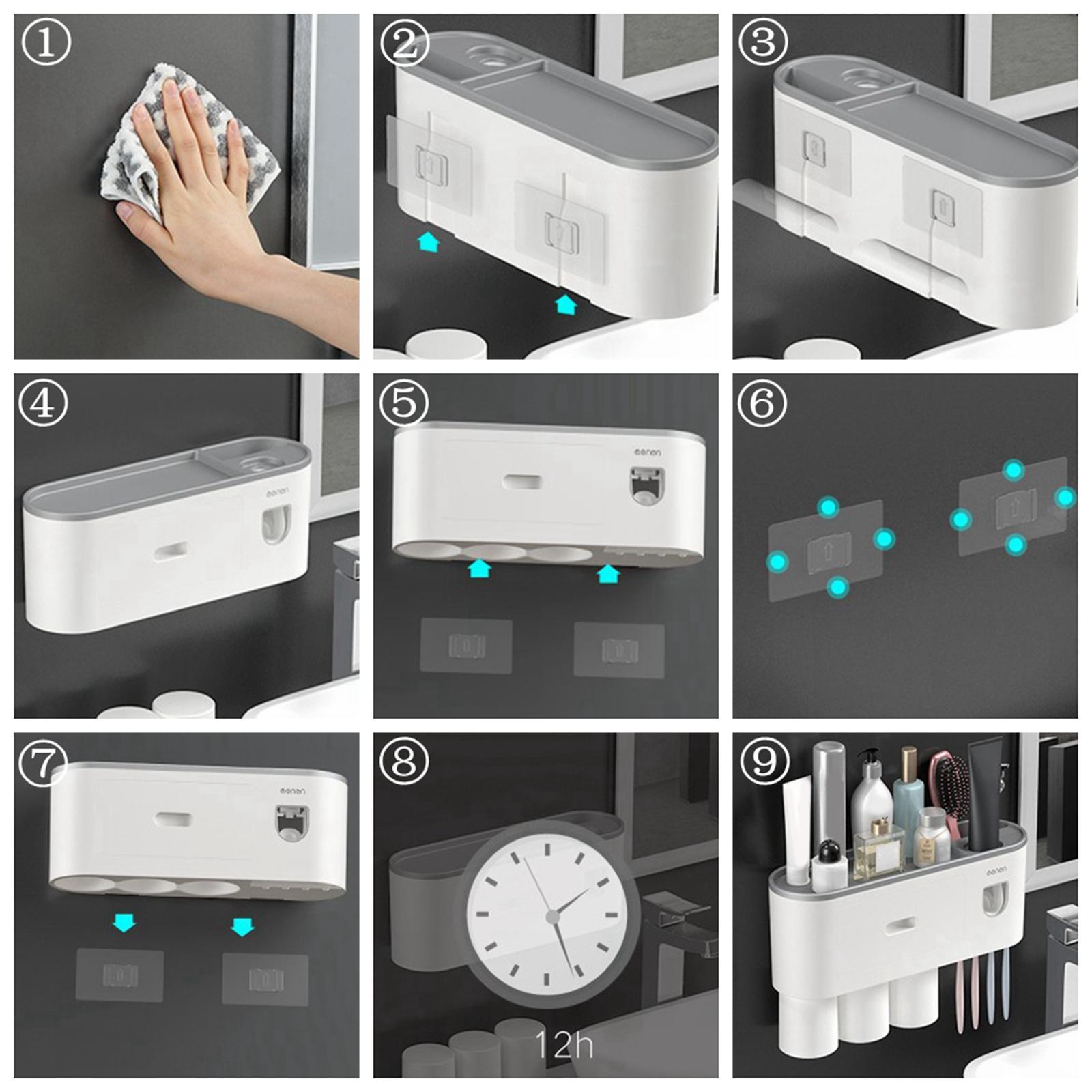 Punch-Free Wall-Mounted Toothbrush Holder Bathroom Rack Top Shelf Accs