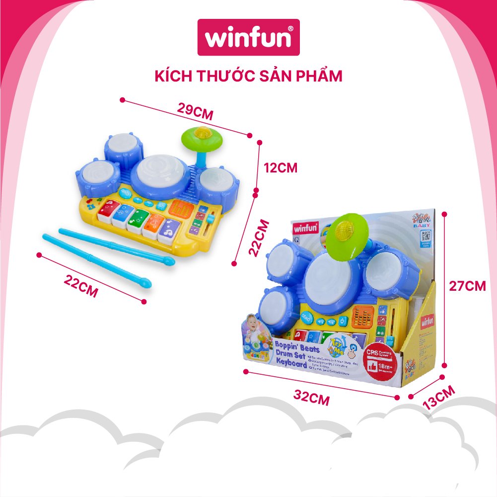 Bộ đồ chơi trống đàn kết hợp có đèn nhạc 2034 hiệu Winfun