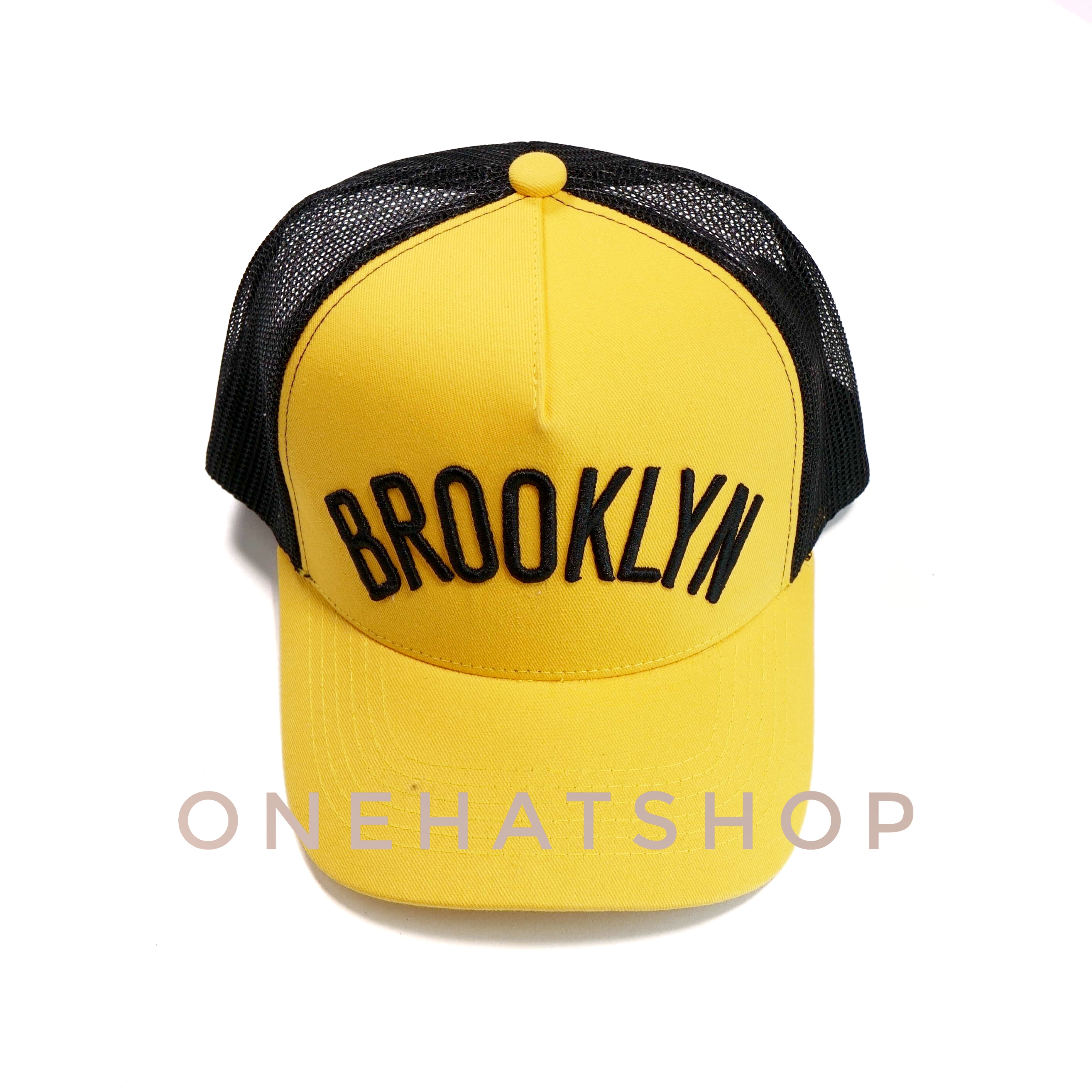 Nón kết đẹp fom trucker vải vàng - lưới Logo Brooklyn Brand One Hat