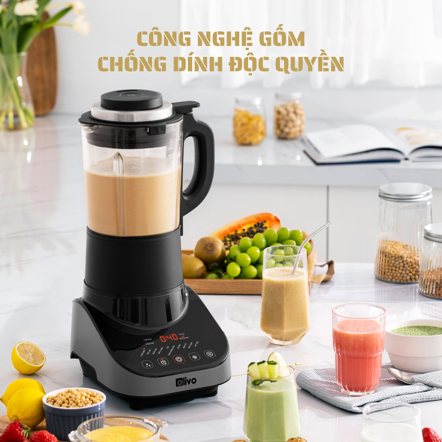 Máy Làm Sữa Hạt OLIVO CB20 - Máy Xay Nấu Đa Năng Độ Ồn Thấp - Chống Trào Tuyệt Đối - Vệ Sinh Khử Khuẩn - Chống Dính Gốm - Hàng Chính Hãng