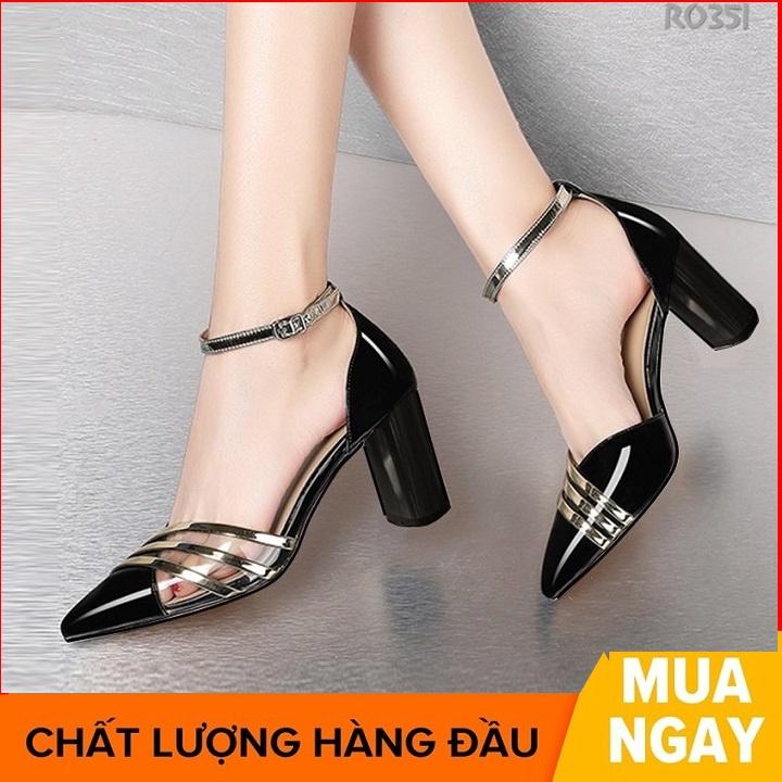 Giày sandal nữ cao gót 7 phân hàng hiệu rosata đẹp hai màu đen đỏ ro351