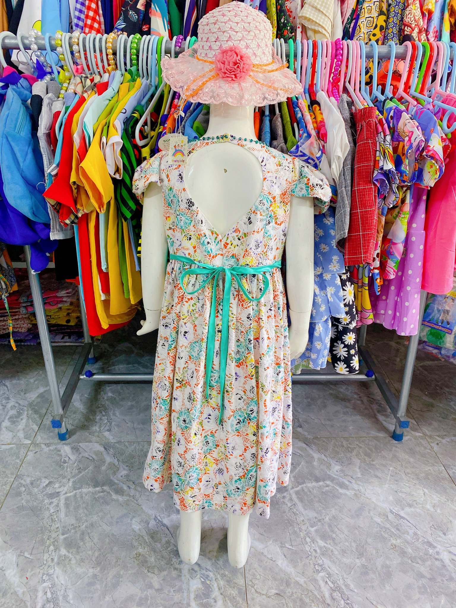 Đầm Bé Gái Size 7-24Kg, 5 Tháng Đến 6,5 Tuổi Công Chúa Hoa Phối Nơ Đính Ngọc, Đầm Dự Tiệc