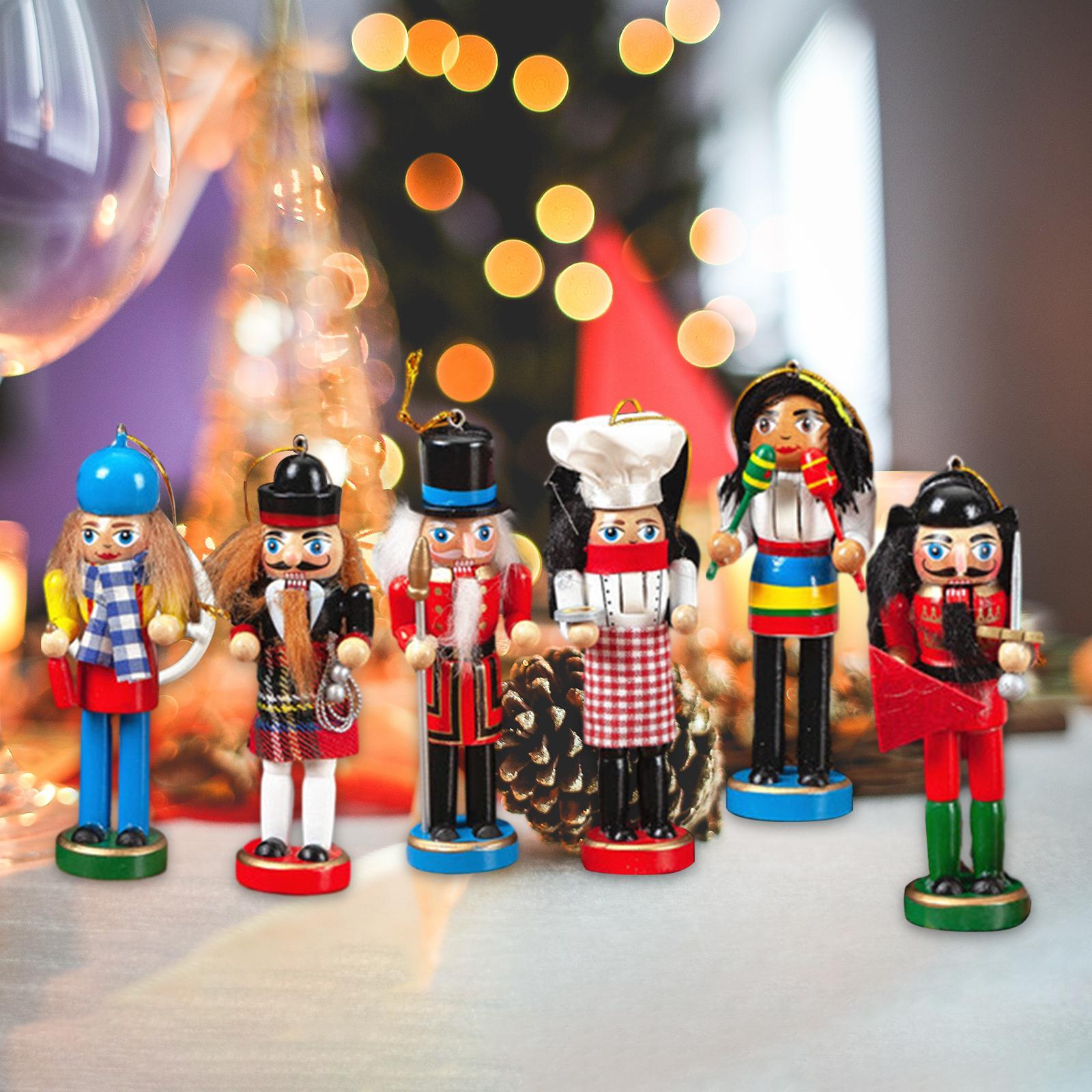 6 Pieces Wooden Nutcracker Christmas Nutcracker Figures for Kids Gifts Home