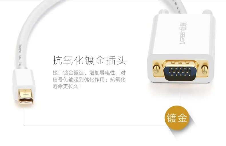 Ugreen UG10410MD103TK 1.5M Màu Trắng Cáp chuyển đổi Mini DP sang VGA hỗ trợ phân giải 1080P - HÀNG CHÍNH HÃNG