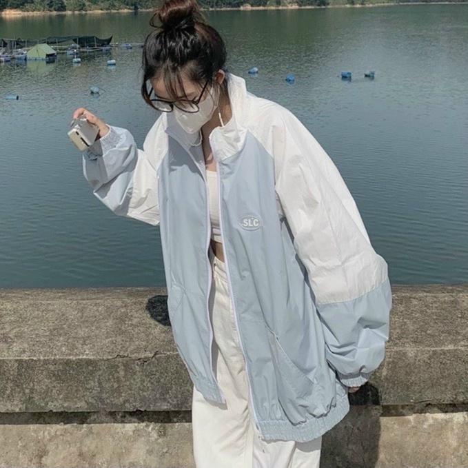 Áo khoác Jacket Trơn form rộng vải dù 2 lớp in chữ SLC unisex nam nữ