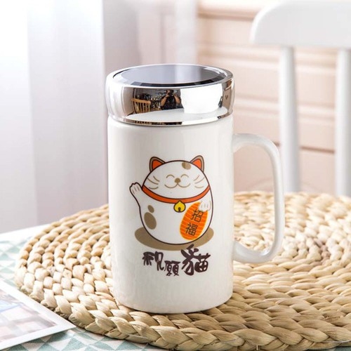 Ly sứ giữ nhiệt nắp tráng gương - Cốc Sứ Giữ Nhiệt Nắp Tráng Gương Có Tay Cầm Loại 450ml