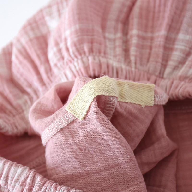 Bộ pyjama nữ dài tay mặc nhà vải xô nhật hai lớp mềm nhẹ họa tiết kẻ