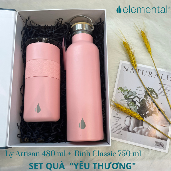 Set hộp quà tặng Sinh nhật, set Yêu Thương, bình giữ nhiệt và ly giữ nhiệt Elemental