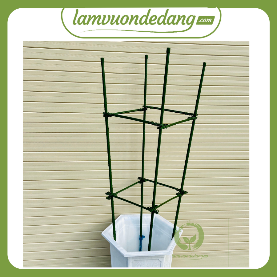 COMBO 2 KHUNG TRỒNG CÂY HÌNH TỨ GIÁC làm từ ống tre thép bọc nhựa IBO và thanh liên kết Sapoto - Dùng làm khung, giàn cho hoa hồng leo, cây hoa leo