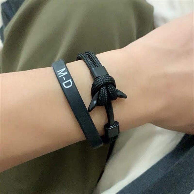 Vòng Tay Mỏ Neo Unisex Dành Cho Nam Nữ Thời Trang Màu Đen Chất Liệu - Vòng tay mỏ neo CamCamVintage