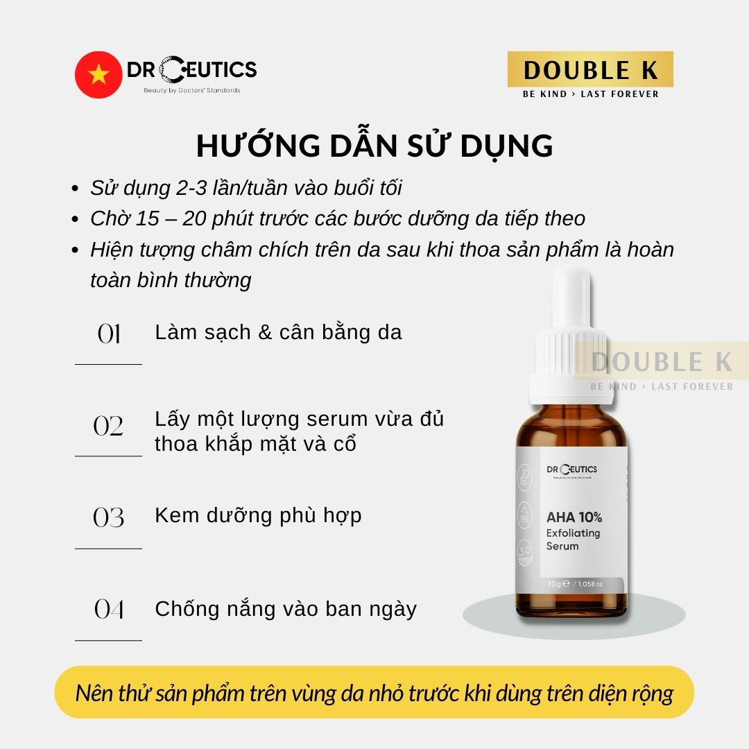 DrCeutics AHA 10% Exfoliating Serum - Làm Sạch Tế Bào Chết, Mịn Màng Da, Mờ Nếp Nhăn - Double K