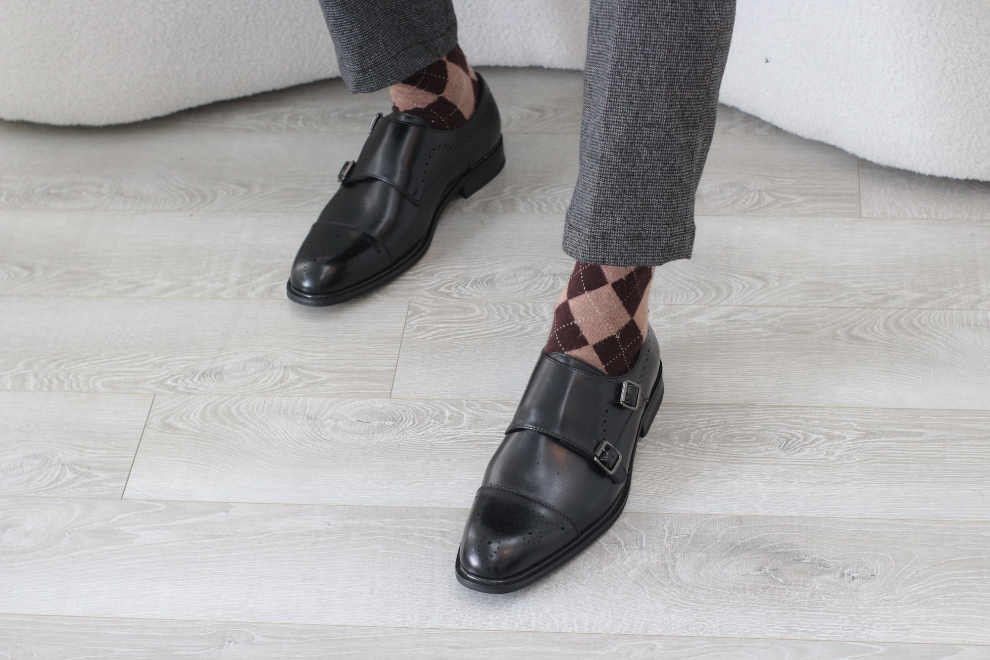 Giày Tây Quý Ông, Giày Tây Thanh Lịch - Monkstrap 2 Black - Da Bò Thật, Không Dây, Đế Gỗ