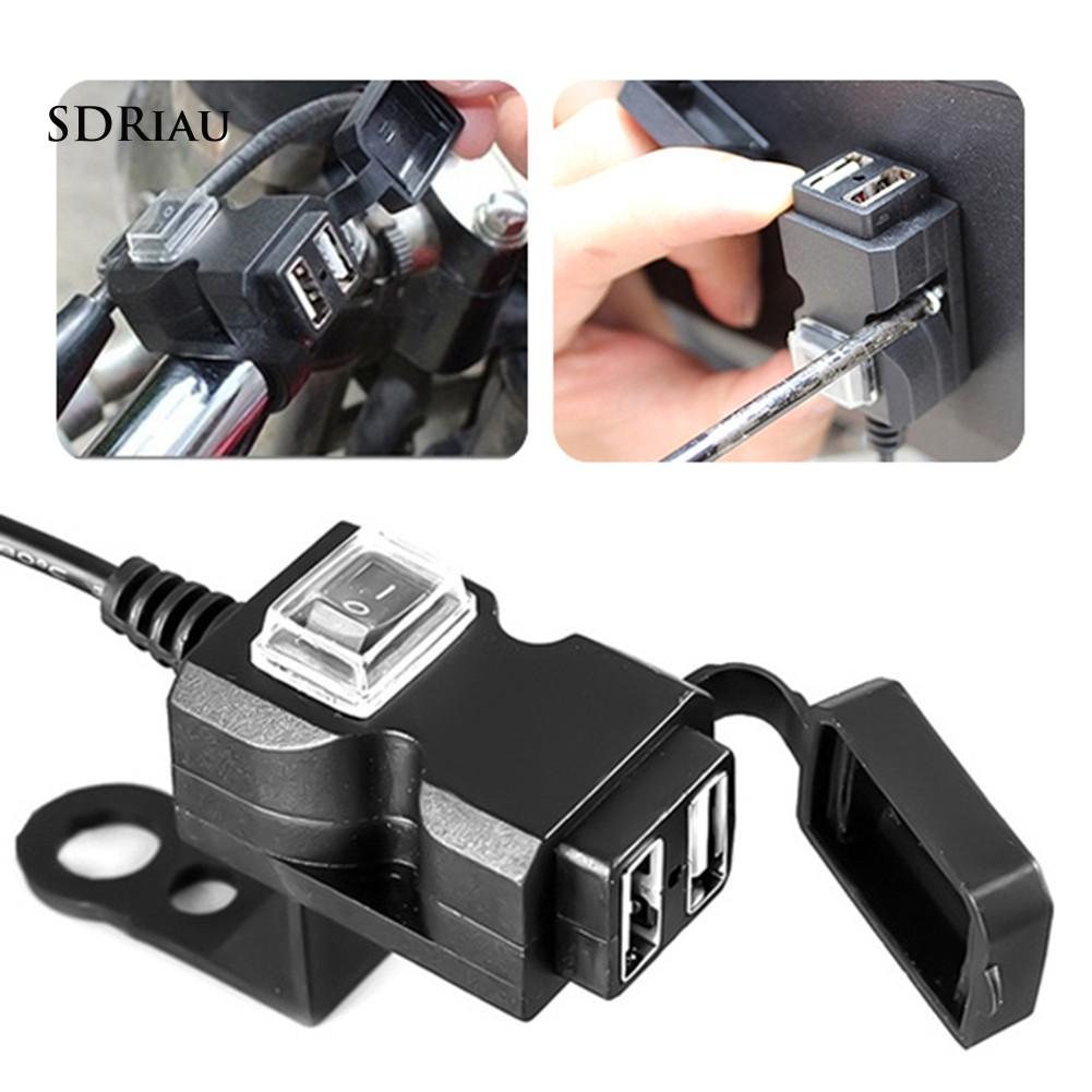 Tẩu sạc xe ô tô cổng USB kép 12-24V/9-90V gắn tay lái xe máy