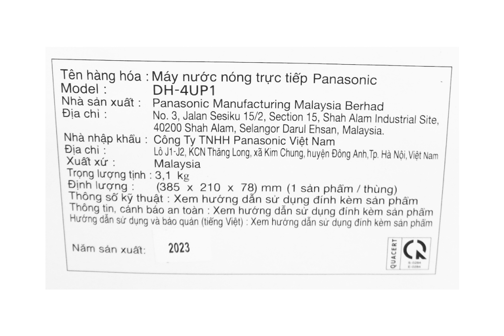 Máy nước nóng trực tiếp Panasonic 4500W DH-4UP1VS _ Hàng Chính Hãng - Chỉ Giao TPHCM