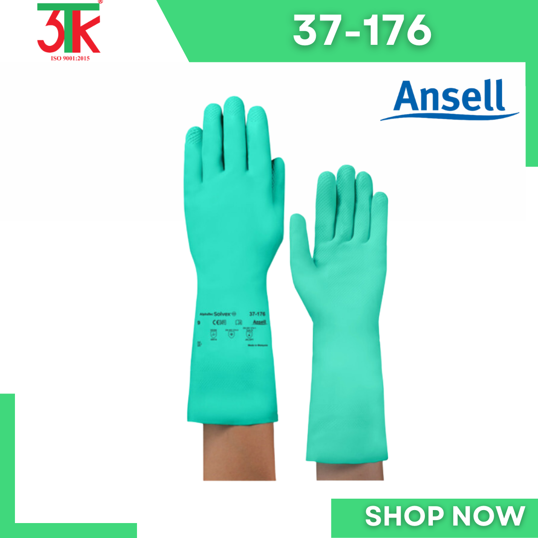 Găng tay cao su Nitrile Ansell 37-176 chống hóa chất , chống dầu , chống nước,  lót cotton thấm hút mồ hôi tốt