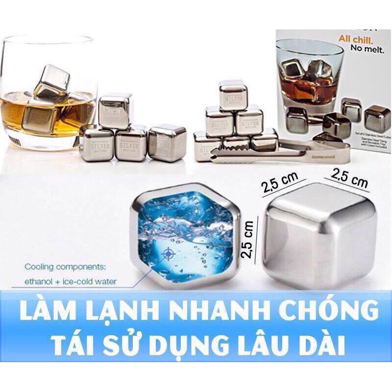 Combo 8 viên đá làm lạnh không tan bằng thép không gỉ (tặng 1 kẹp gắp đá)