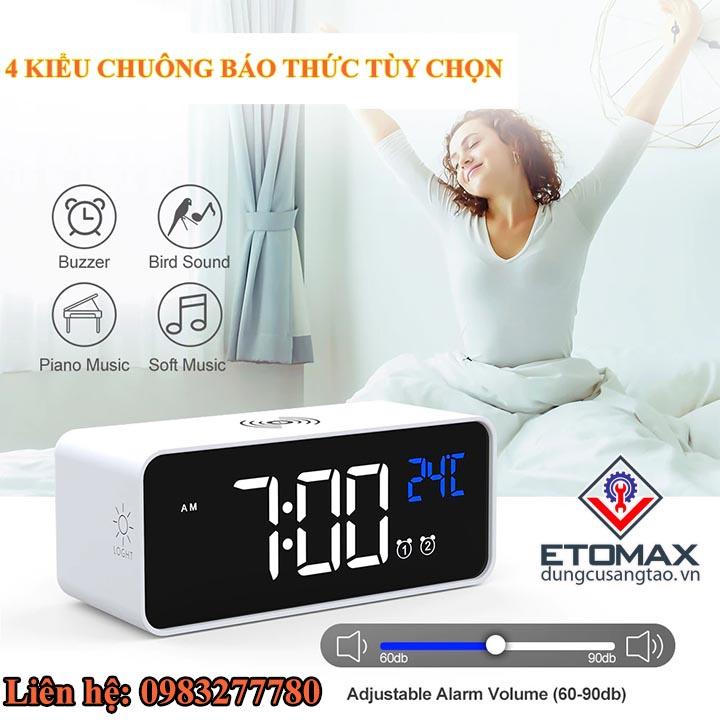 Đồng Hồ Báo Thức Điện Tử Kiêm Sạc Không Dây Cao Cấp