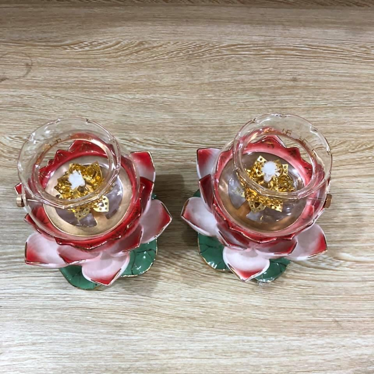 Combo 2 chiếc Đèn thờ dầu bằng gốm sứ hình hoa sen