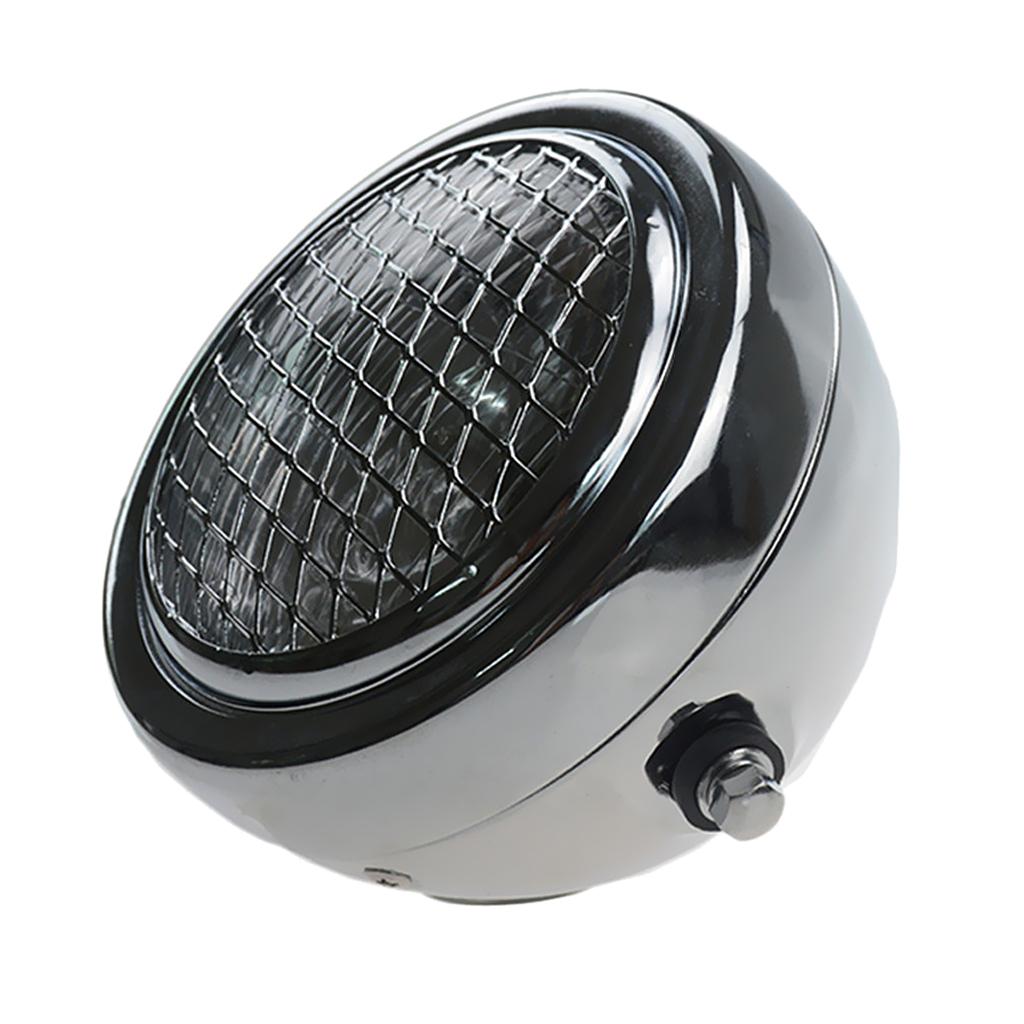 12V Metal Motorcycle Assembly Headlight Bulbs Grill Cover Chrome New