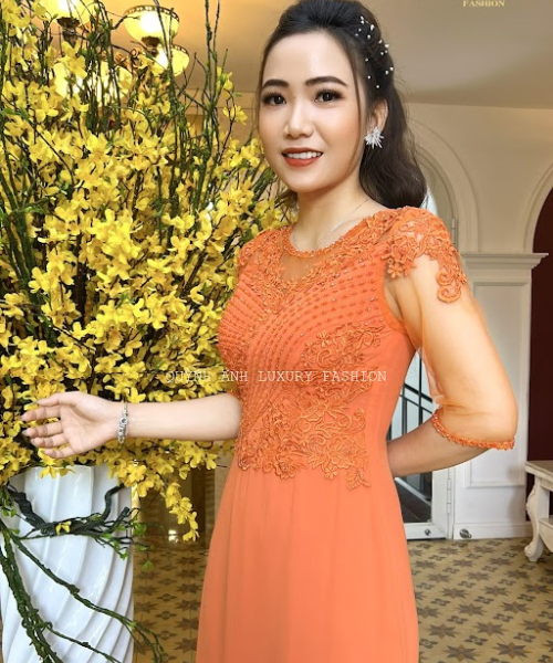 Đầm Dạ Hội Trung Niên Dự Tiệc Sang Trọng Cam Cà Rốt Charmaine Dress