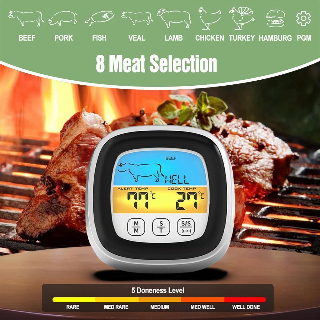 Digital Meat Thermometer LCD Display with Backlight for BBQ Cooking Accs Black