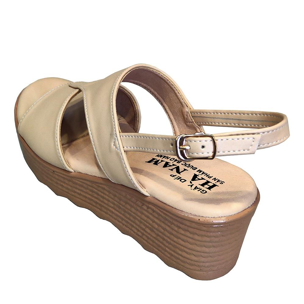 Giày sandal Nữ Đế Xuồng TiTi ĐÔ Da Bò Thật Cao Cấp 7cm DNU2025c