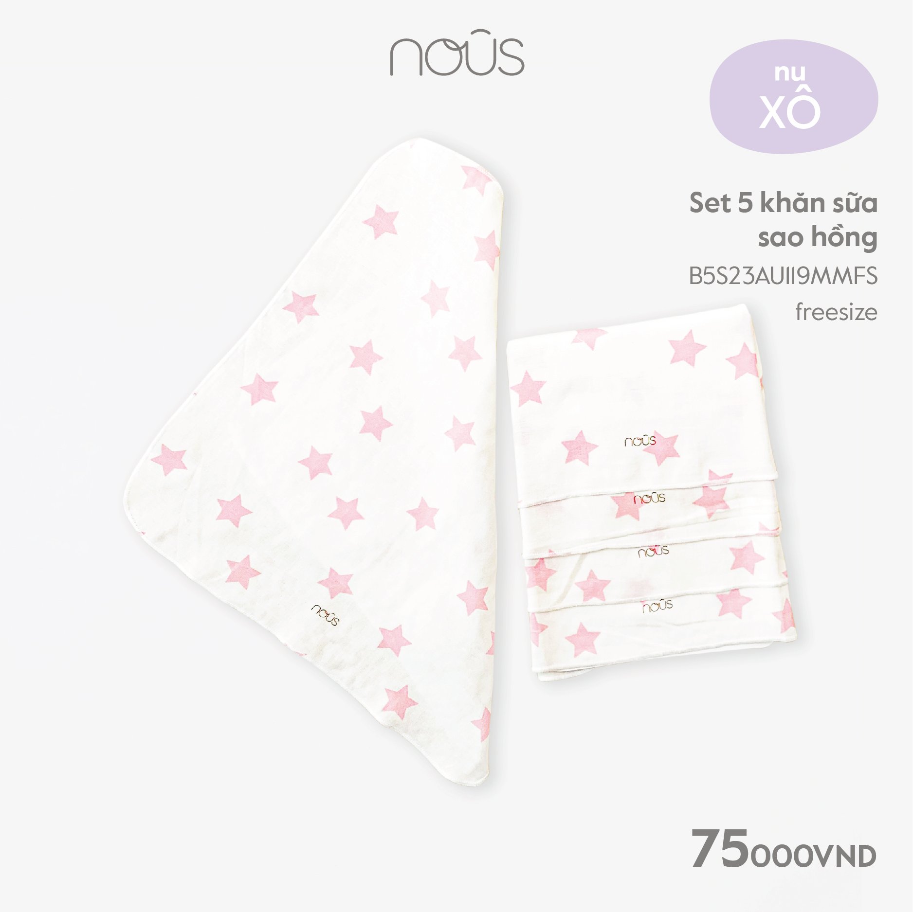 Phụ kiện cho bé - Set 05 chiếc khăn sữa Nous - chất liệu Nu Bamboo, nu xô kháng khuẩn