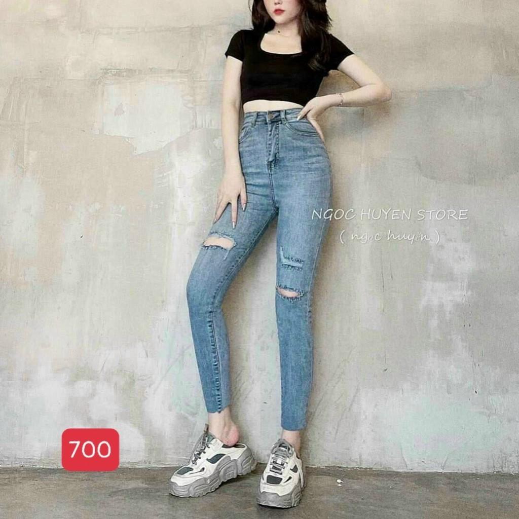 Quần jean nữ lưng cao King168, quần bò nữ cao cấp co dãn QJNU700