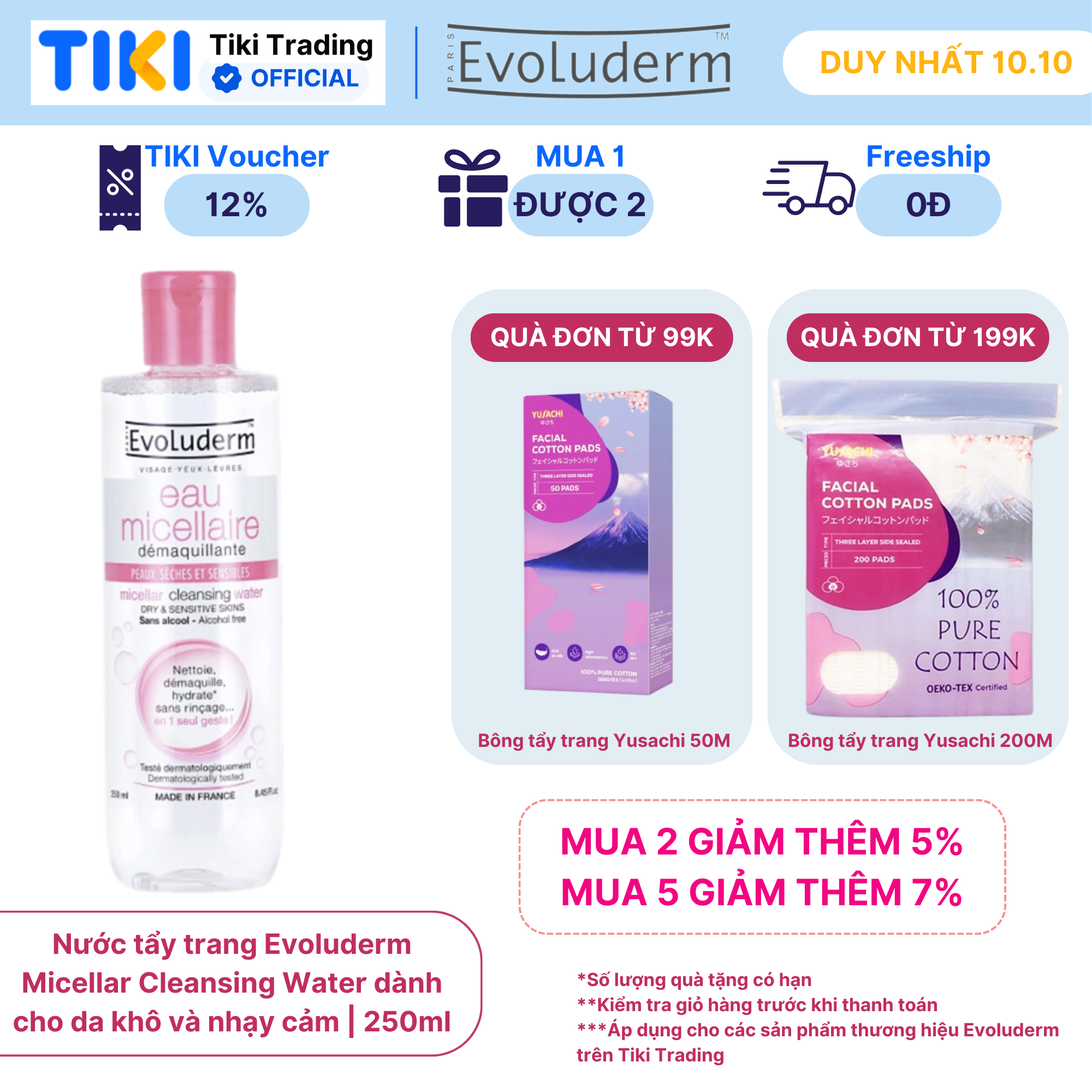 Nước tẩy trang Evoluderm Micellar Cleansing Water 250ml