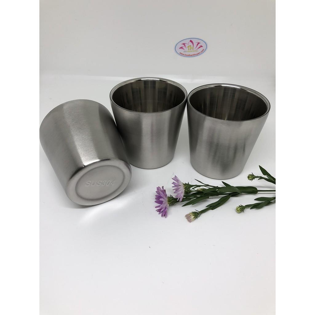 Bộ 3 Ly inox cách nhiệt 304 cao cấp bóng gọn 175ml hoặc 300ml chống nóng tay thích hợp cho người già trẻ em