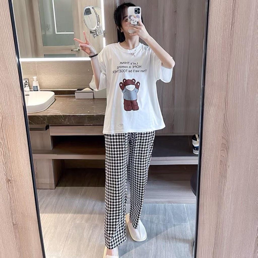 Đồ bộ nữ dài in hoạt hình mặc nhà dễ thương,chất liệu mỏng mát mềm mịn Đồ bộ nữ, đồ bộ đồ mặc nhà, quần áo nữ bộ lửng cotton hình