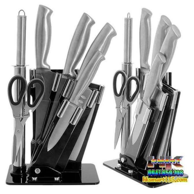 Bộ Dao Kéo Nhà Bếp 6 Món Nhật Bản Cao Cấp, Inox Nhật Bản Chống Gỉ, Tặng Kèm Khay Để Dao Kéo