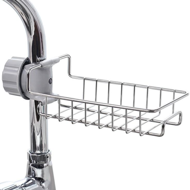Kệ inox gắn vòi nước đa năng, giá để giẻ rửa bát dụng cụ nhà bếp tiện ích