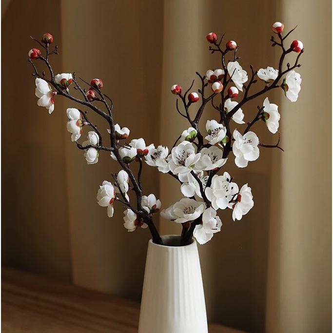 Cành đào giả nhựa màu trắng trang trí Tết đẹp 60cm mã AZHOA0031