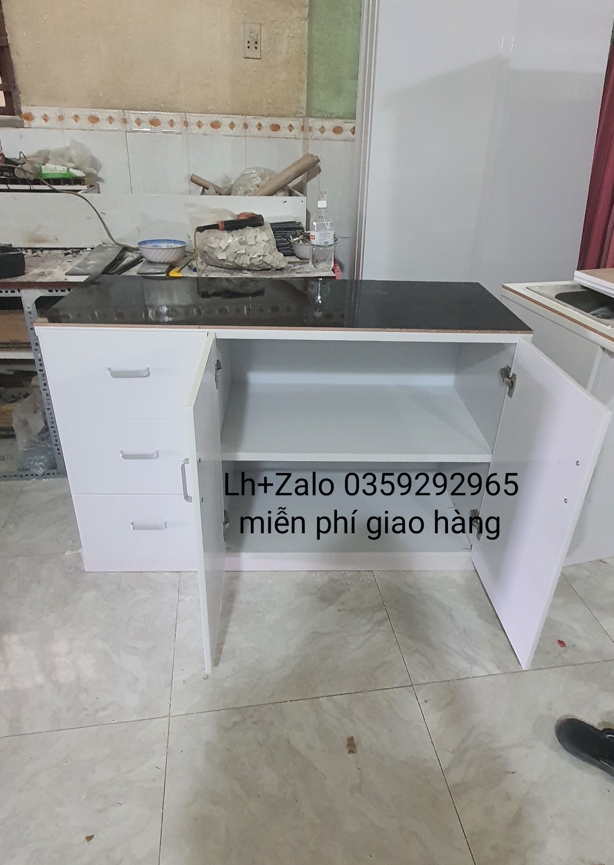 Tủ bếp mini nhựa đài Loan ốp mặt gạch