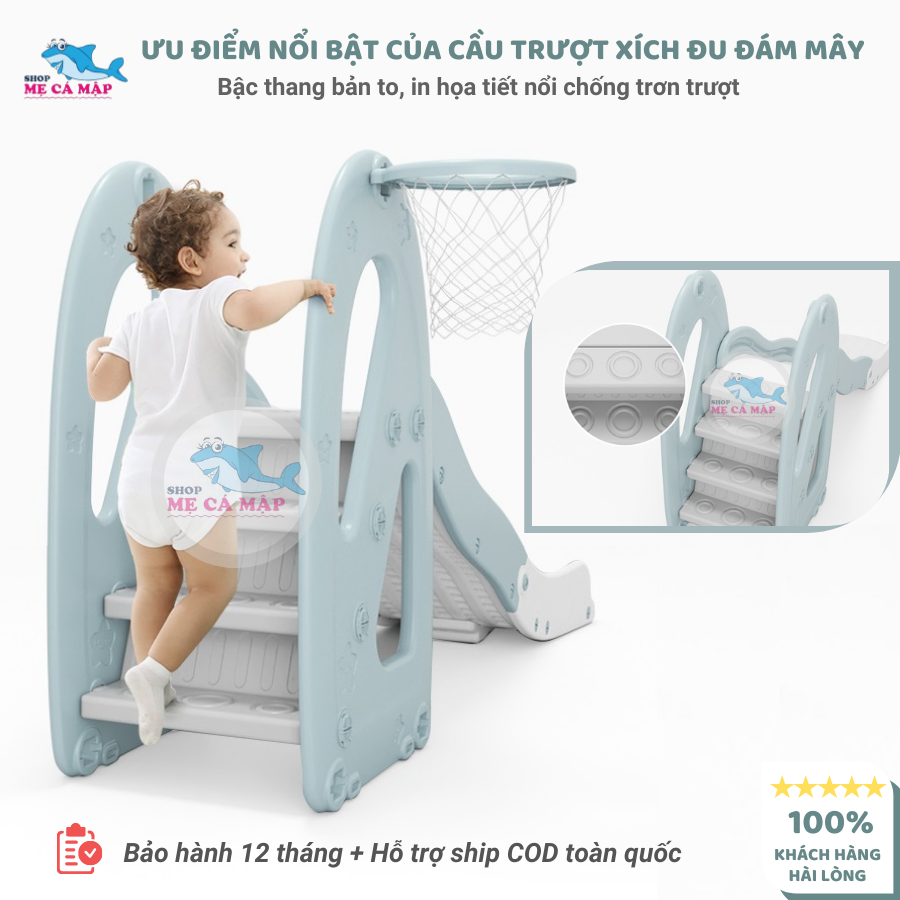 Cầu trượt cho bé TẶNG KÈM BÓNG RỔ, cầu trượt cao dày dặn chịu tải trọng 80kg