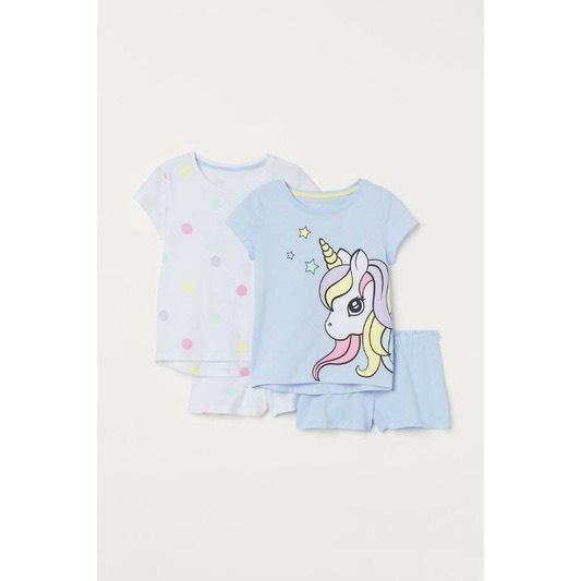 COMBO 2 BỘ ĐÙI BÉ GÁI HÌNH NGỰA PONY XANH - CHẤM BI TRẮNG