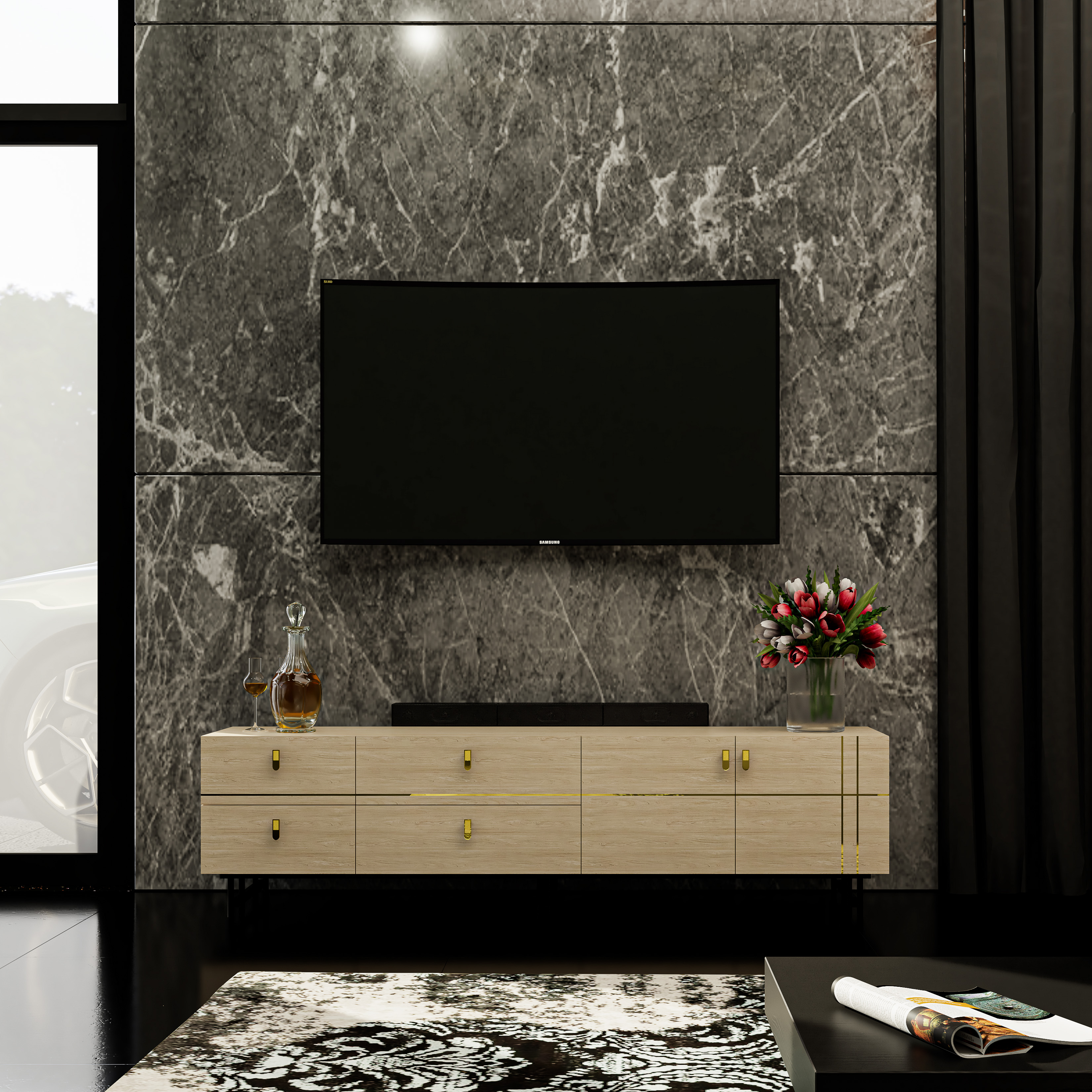 JOCASTA, Kệ TV 4 ngăn kéo - Chân sắt, 180cm x 40cm x 48cm , KTV_050