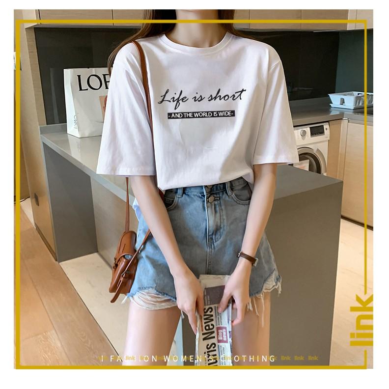 Áo nữ LIFE IS SHORT tay lỡ dáng rộng unisex