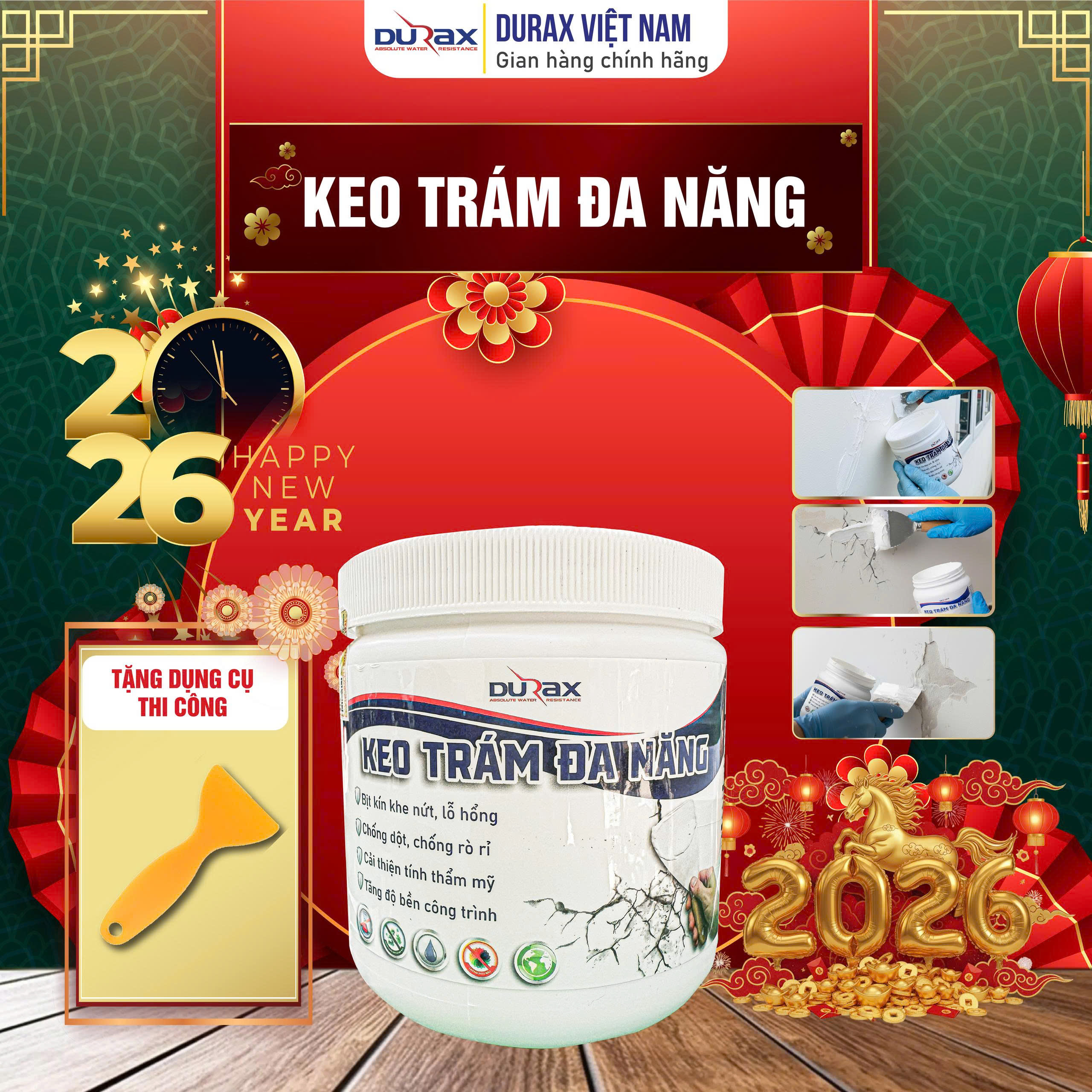 Keo Vá Tường DURA 650 Gram Trám Trét Vết Nứt Khe Hở Tường - Chống Mốc Ẩm Làm Sạch Tường