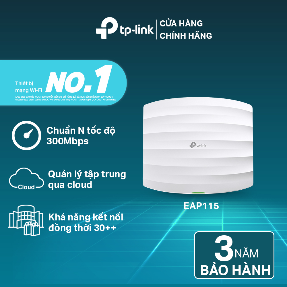 Bộ Access Point Gắn Trần Chuẩn N TP-Link EAP115 Tốc Độ 300Mbps - Hàng Chính Hãng