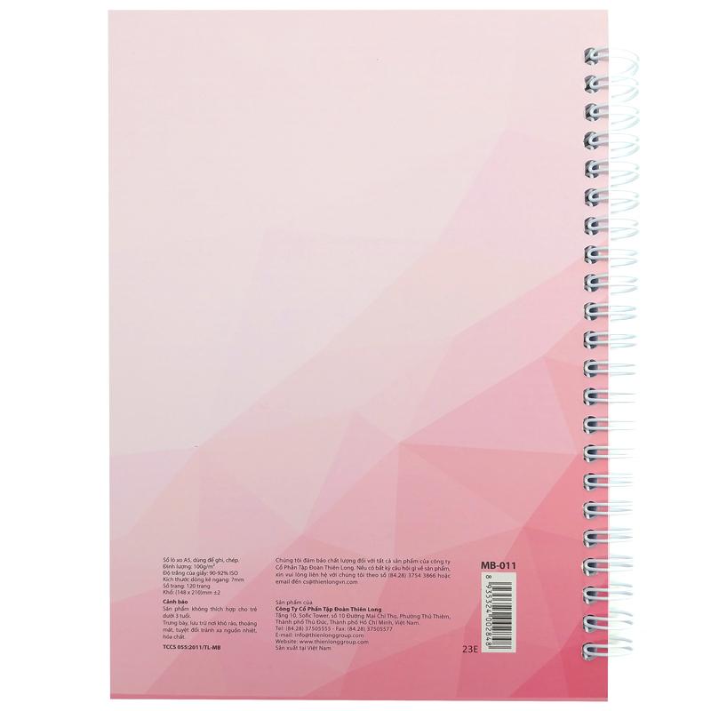 Sổ Lò Xo A5 Kẻ Ngang 120 Trang 100gsm - Thiên Long MB-011 + Kèm Sticker Ngẫu Nhiên - Màu Hồng