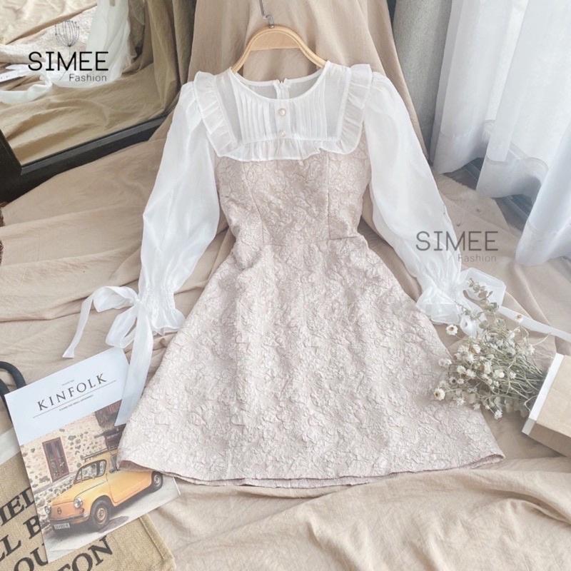 Váy thiết kế Simee gấm xốp cổ bèo