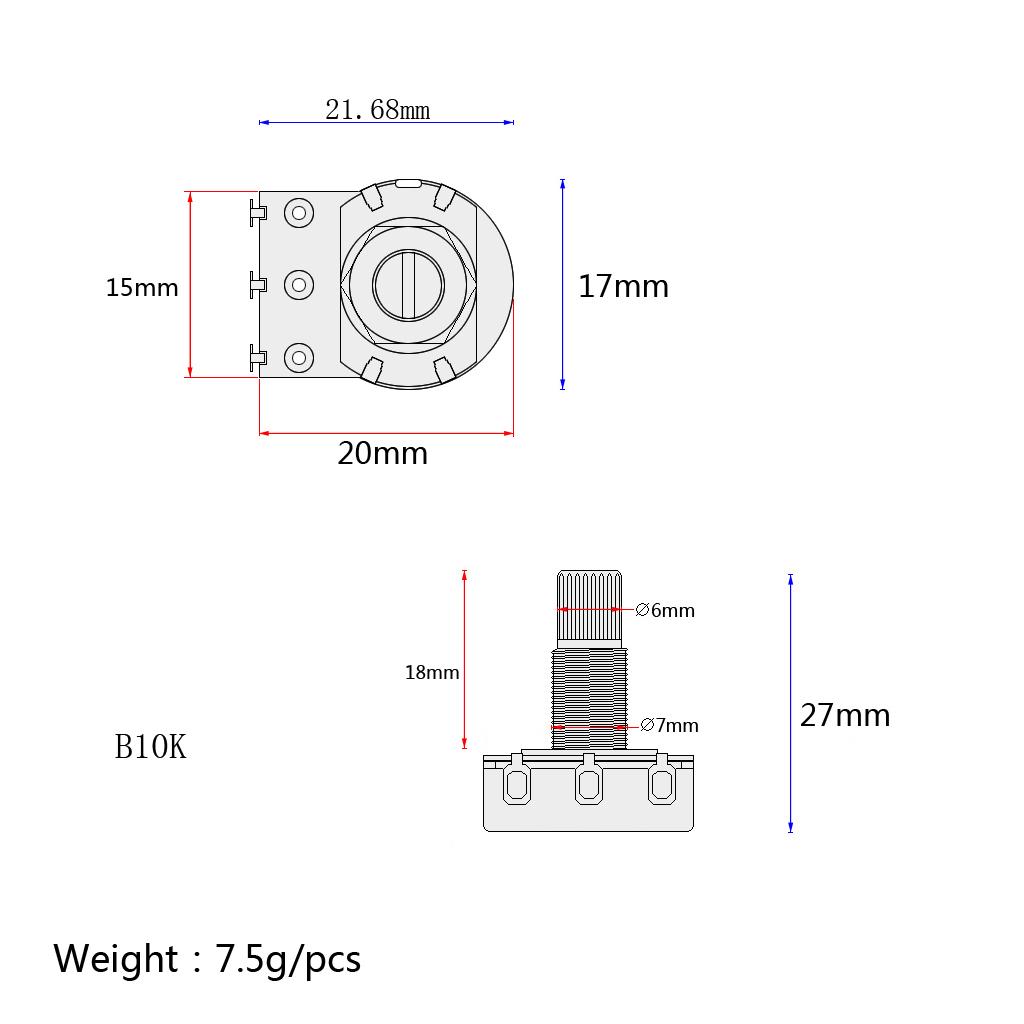 5 Pieces Long Shaft Guitar Potentiometer Pot for Musical Instrument Parts