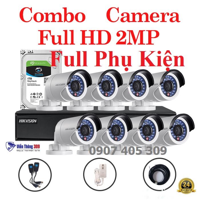 Trọn bộ 8 Camera + Đầu ghi hình Hikvision, có sẵn phụ kiện, cắm điện là chạy - Hàng chính hãng